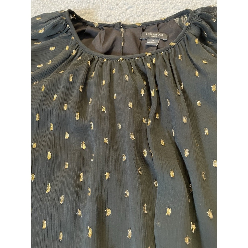 90s Ann Taylor Belted Dress PS Black Metallic Gold Sheer Goth Modern Party City - Picture 7 of 15